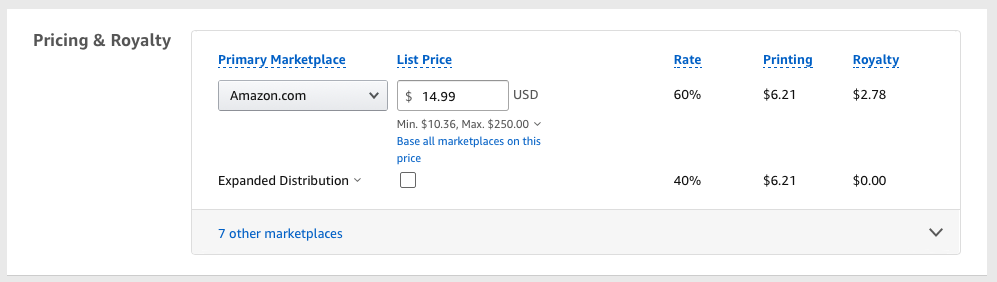 Amazon Paperback Rights and Pricing 